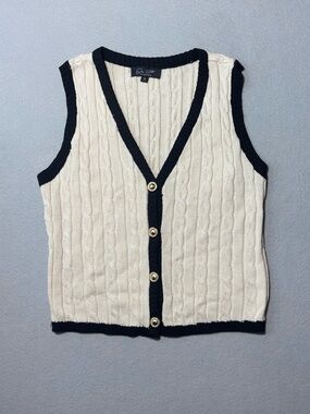 On 12th Cream Cable Knit Sweater Vest Gold Buttons S